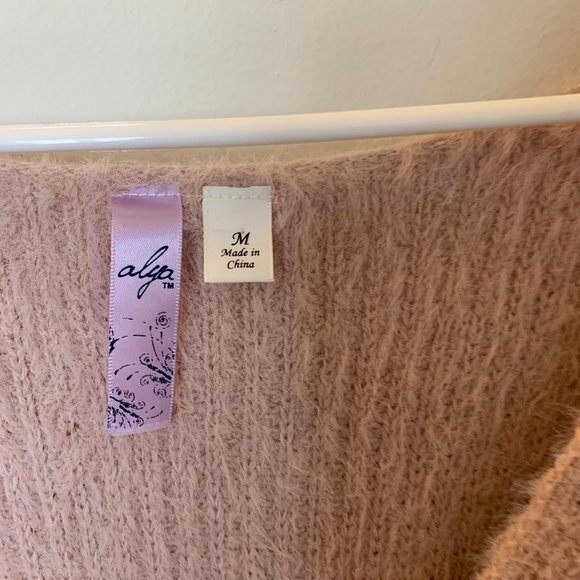Francesca's Alya Blush Pink Fuzzy Wrap Sweater Top - Picture 4 of 7
